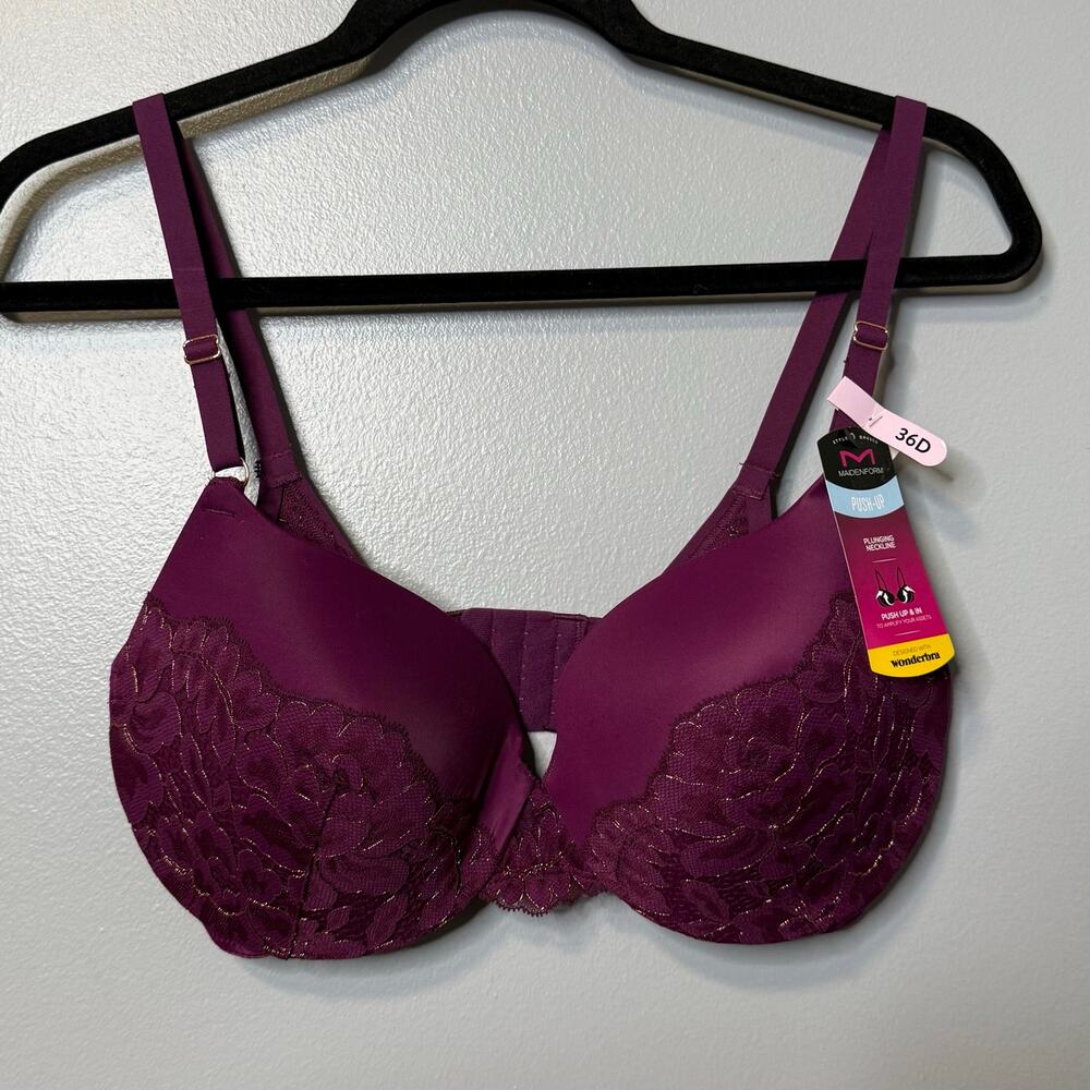 Maidenform Raspberry Lace Love the Lift Push Up & In Underwire Bra NEW 36D